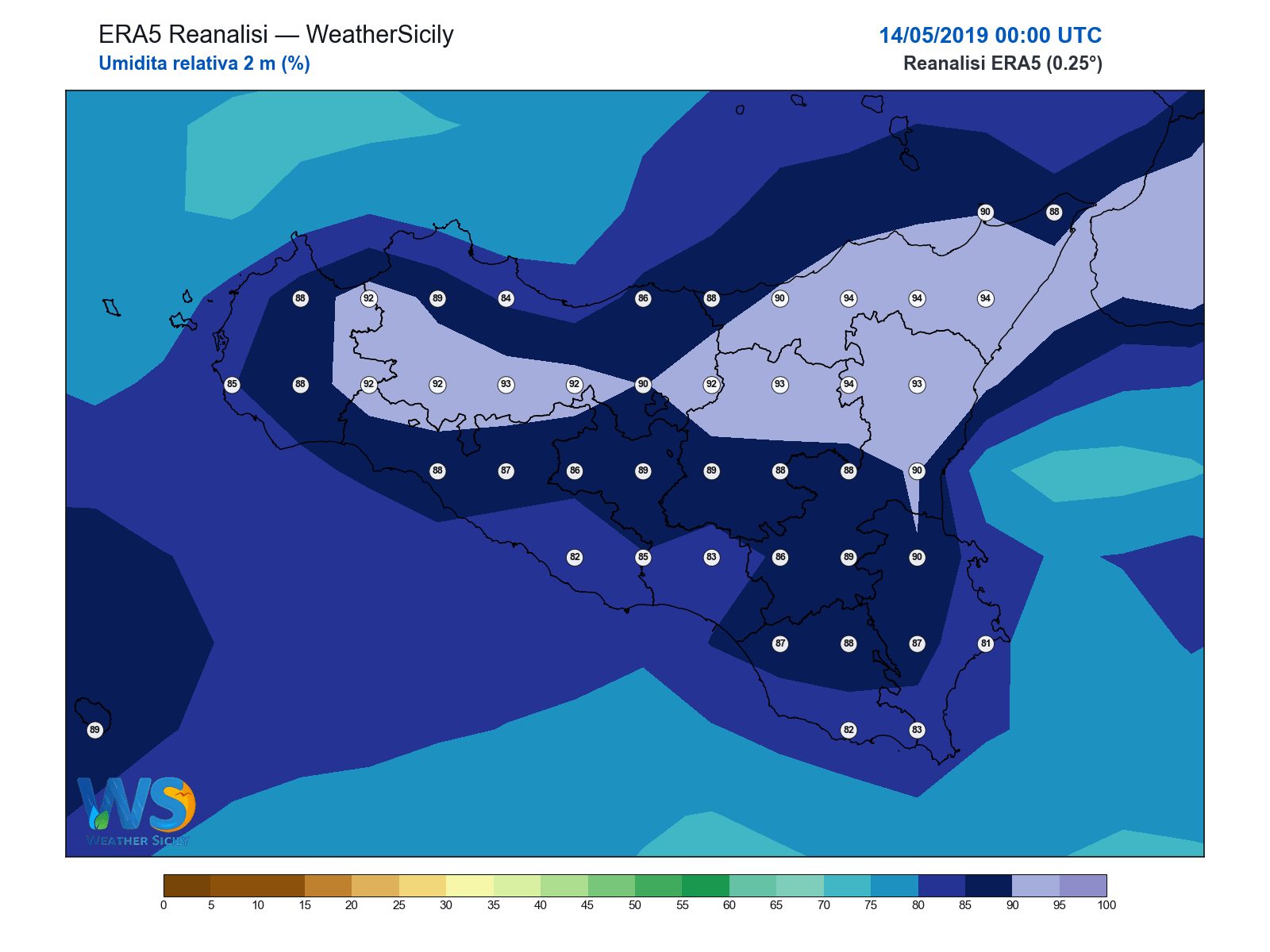 Umidità relativa 2 m · 2019051400