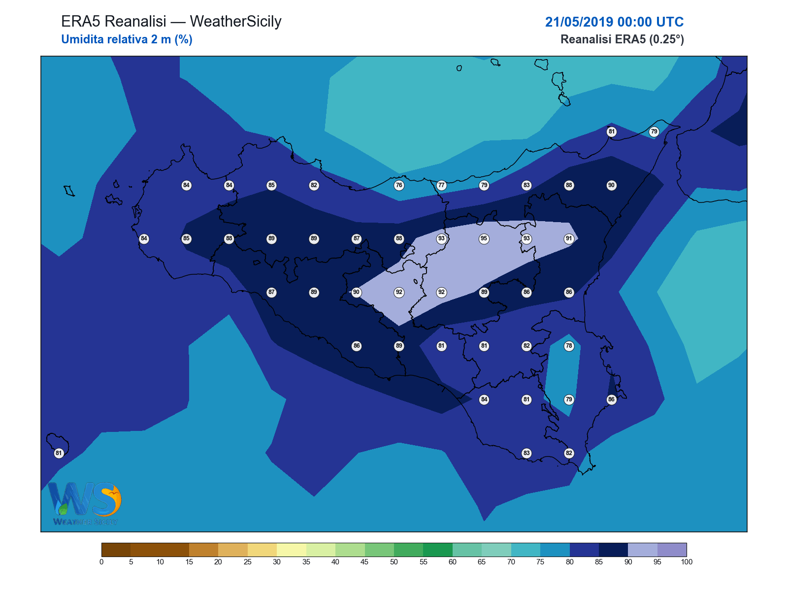 Umidità relativa 2 m · 2019052100
