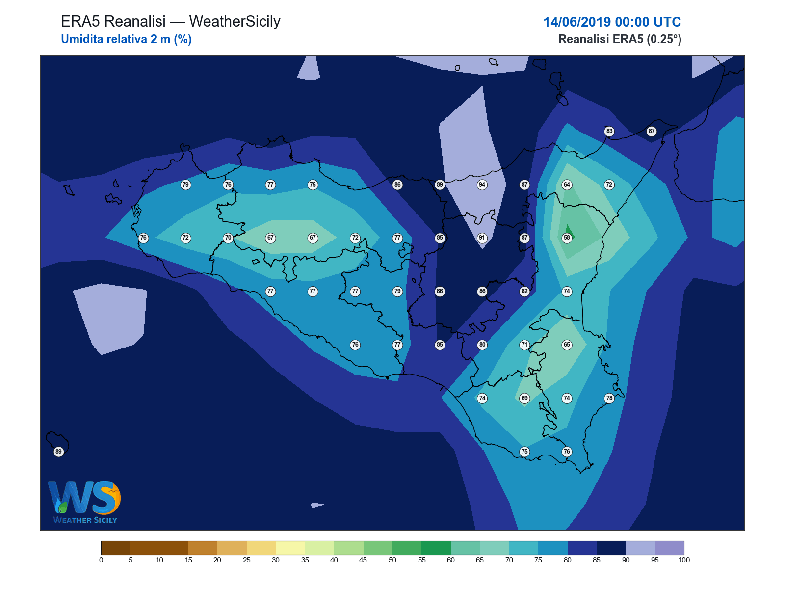 Umidità relativa 2 m · 2019061400