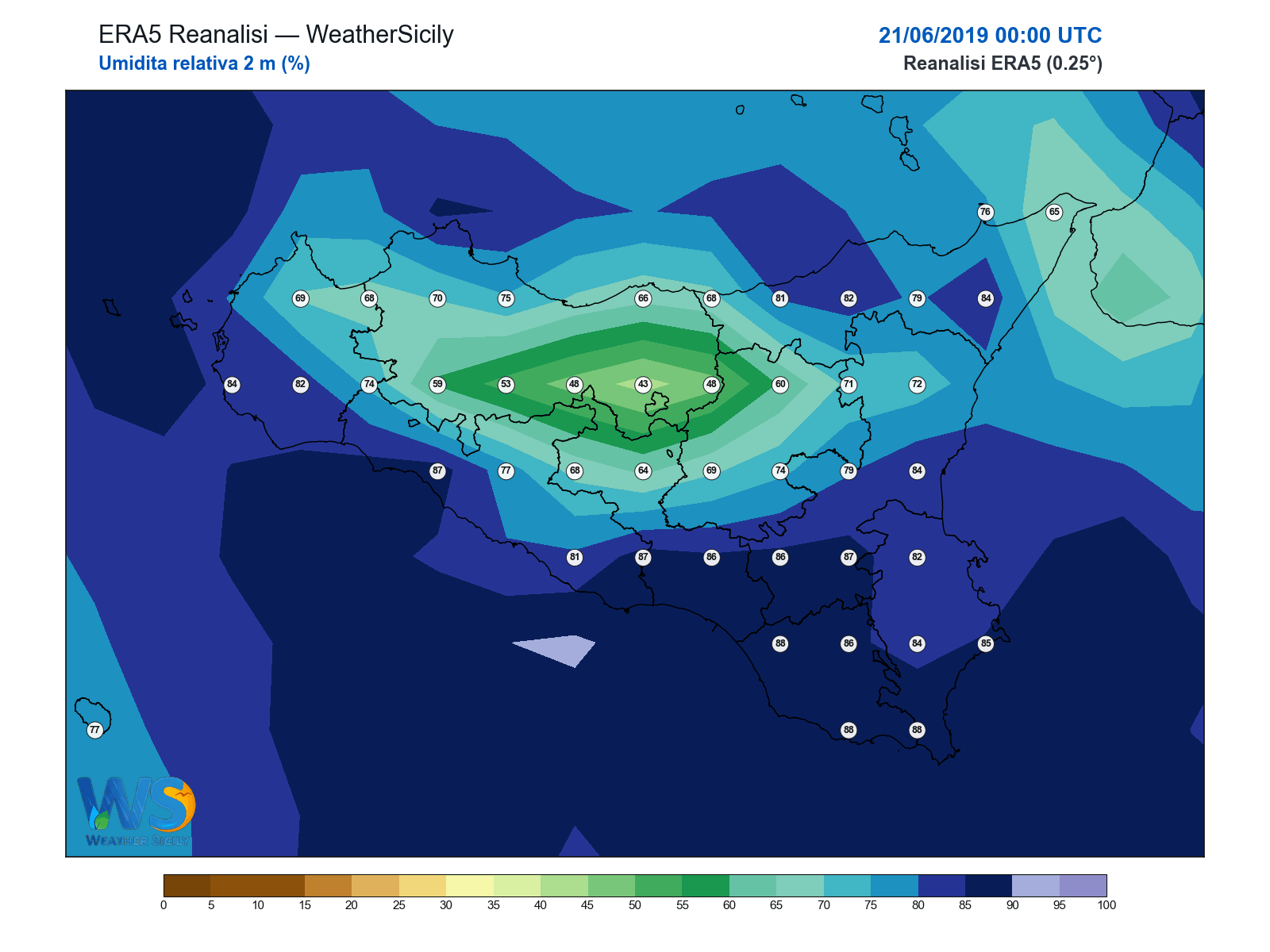 Umidità relativa 2 m · 2019062100