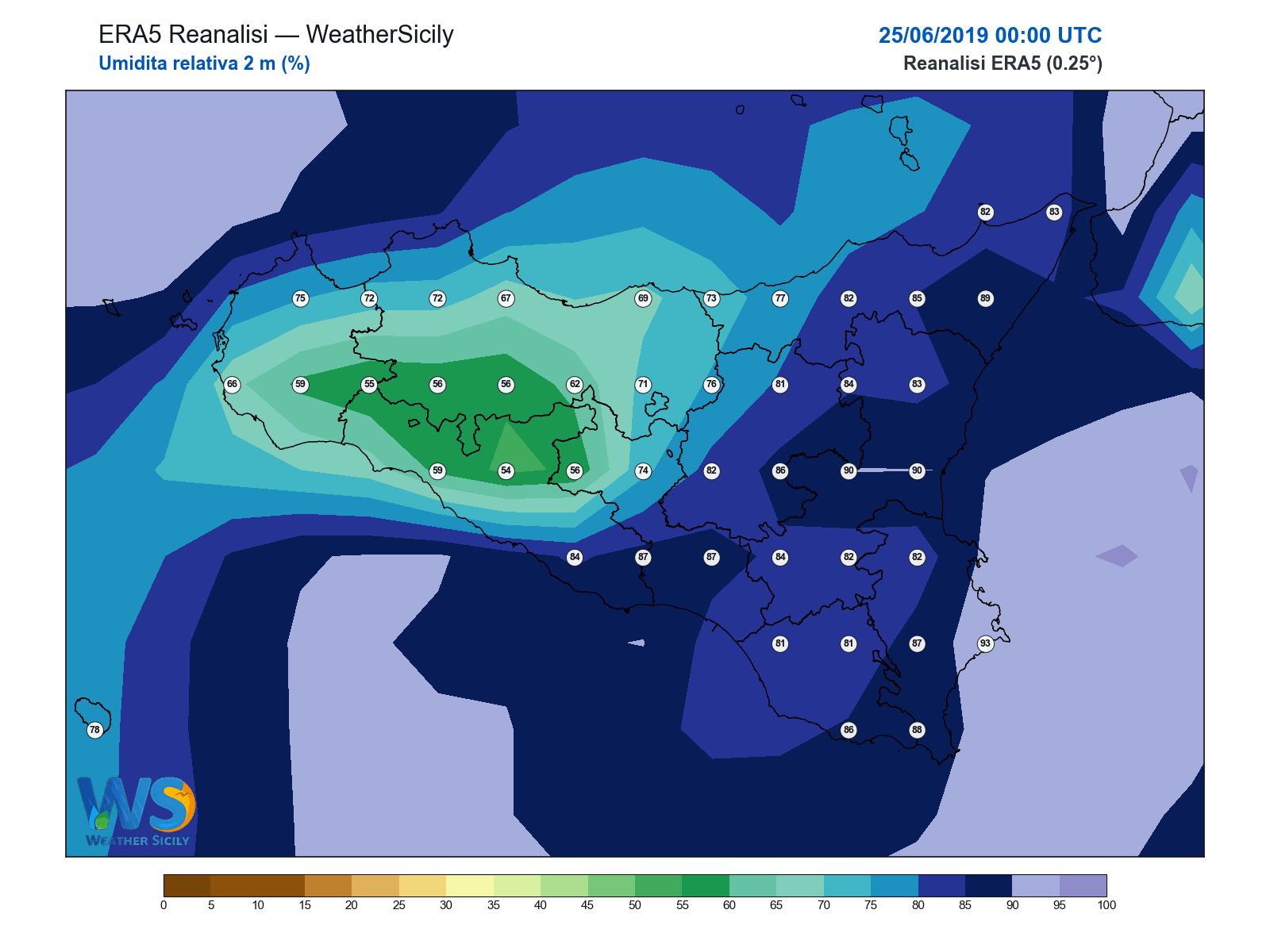 Umidità relativa 2 m · 2019062500