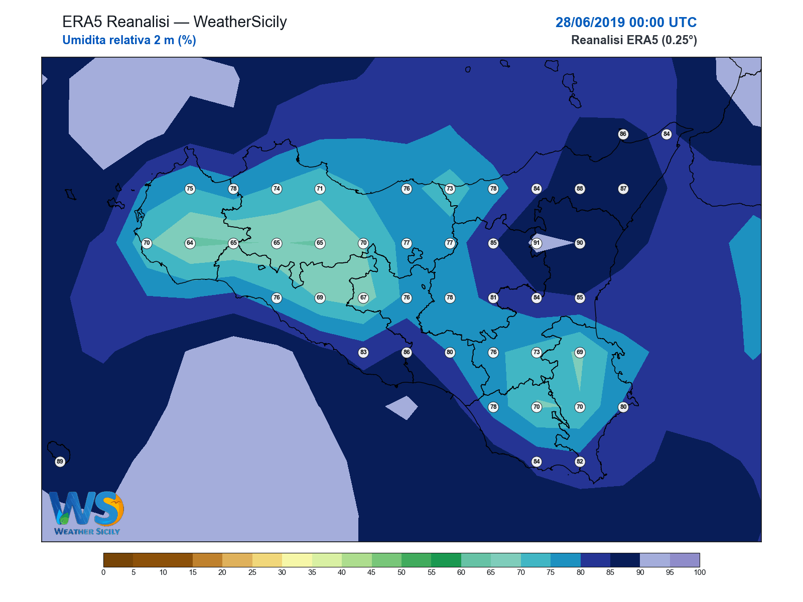 Umidità relativa 2 m · 2019062800