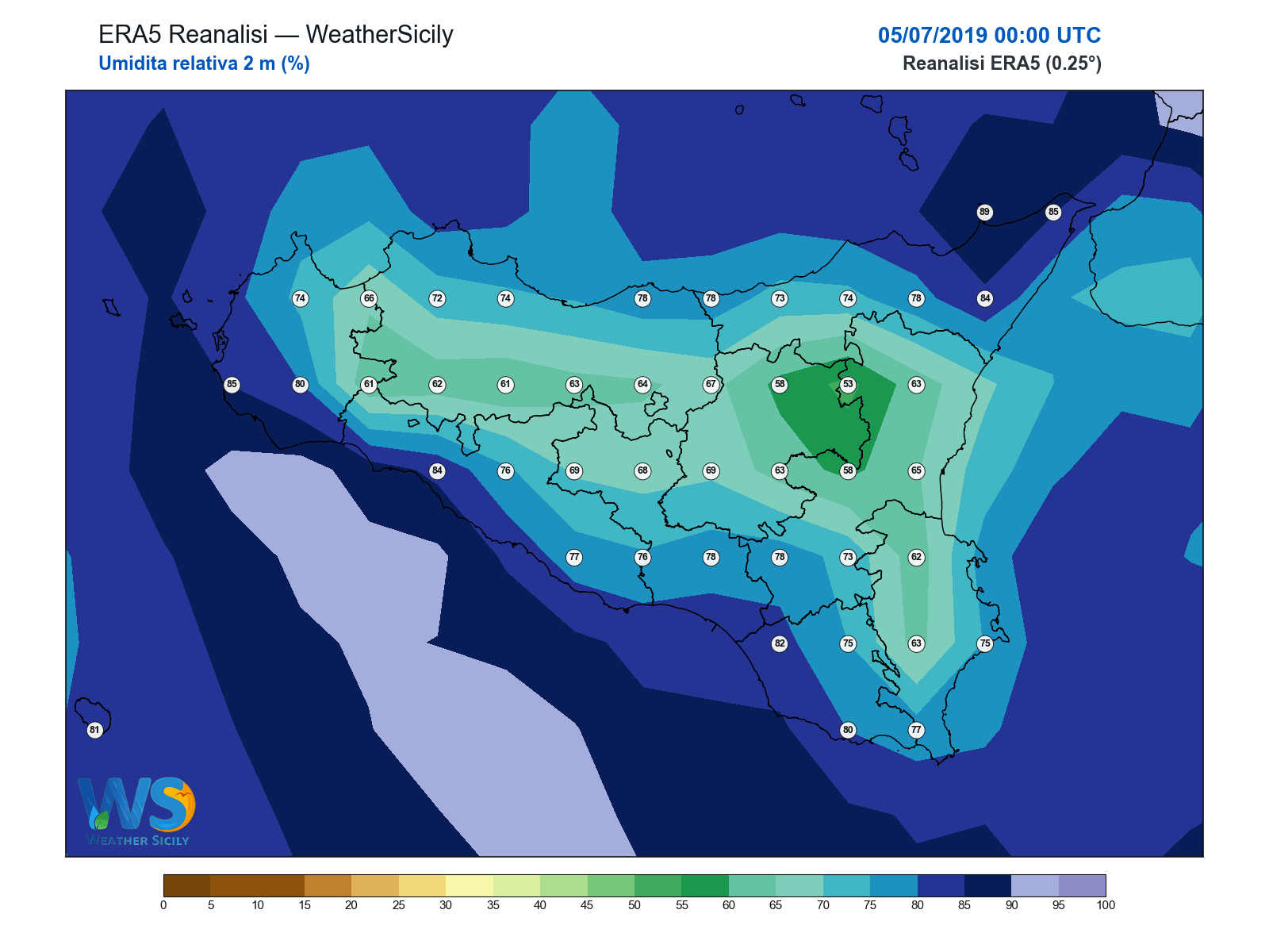 Umidità relativa 2 m · 2019070500