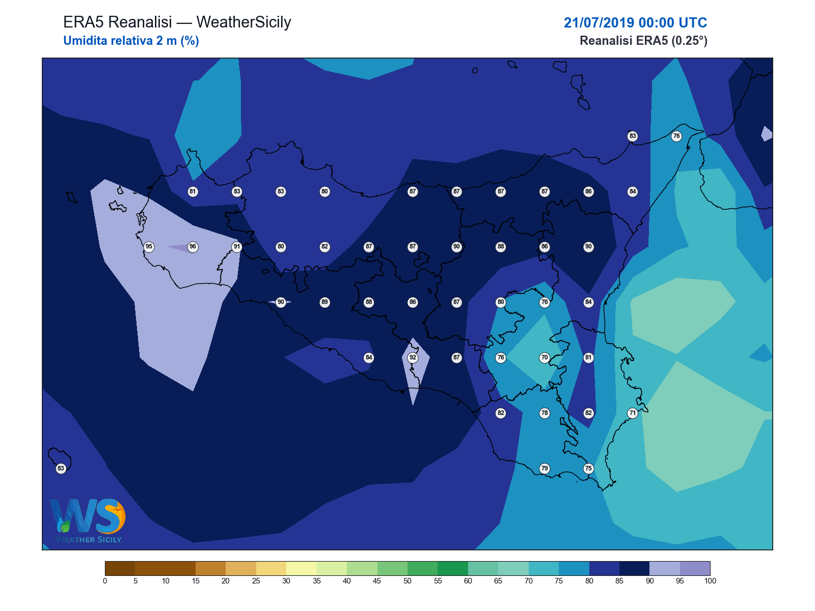 Umidità relativa 2 m · 2019072100