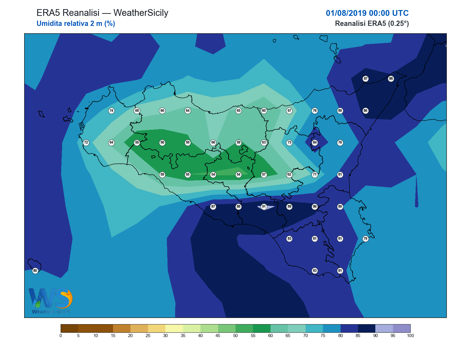 Umidità relativa 2 m · 2019080100