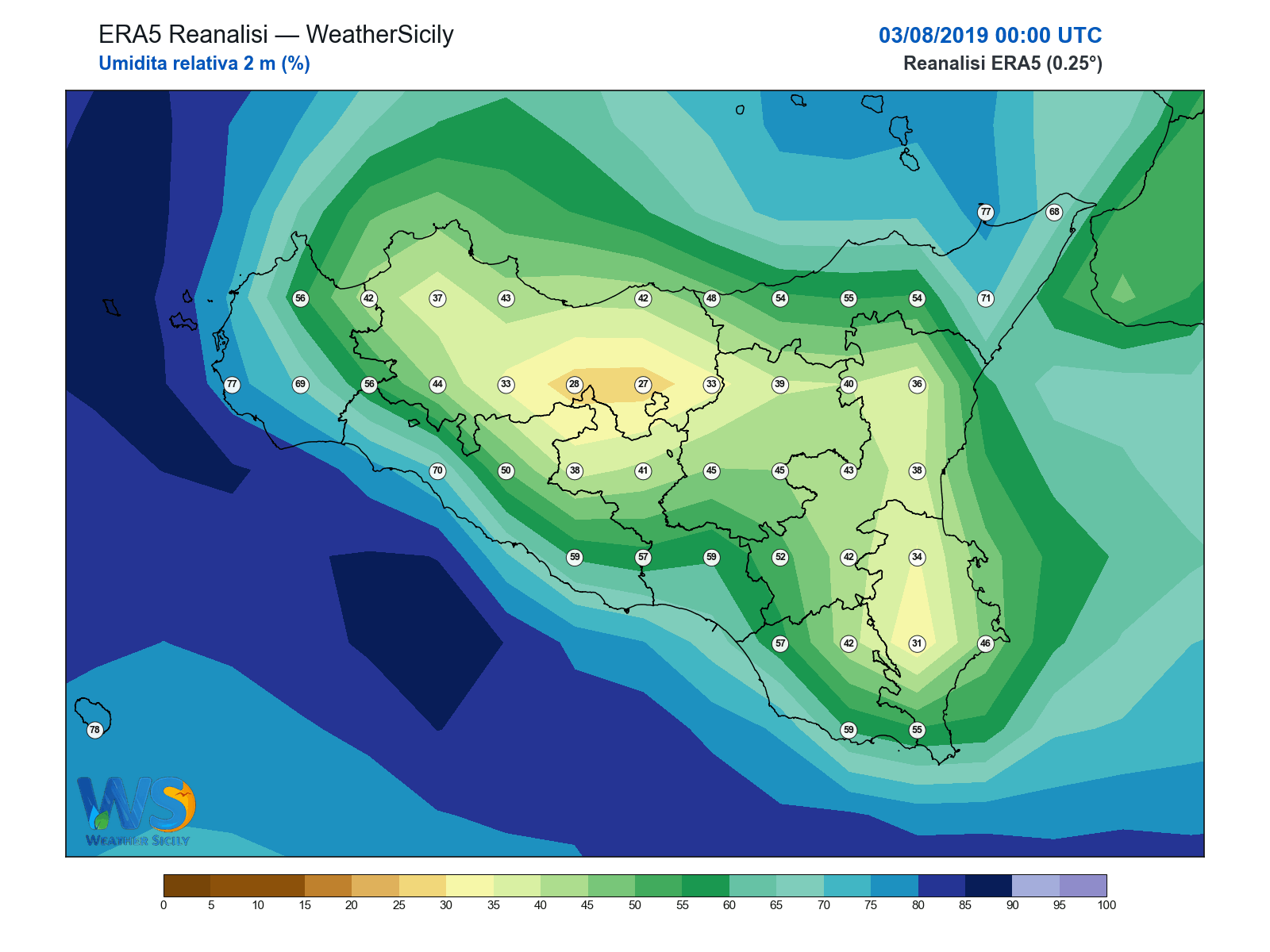 Umidità relativa 2 m · 2019080300
