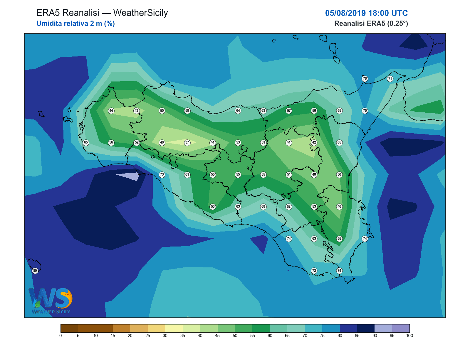 Umidità relativa 2 m · 2019080518