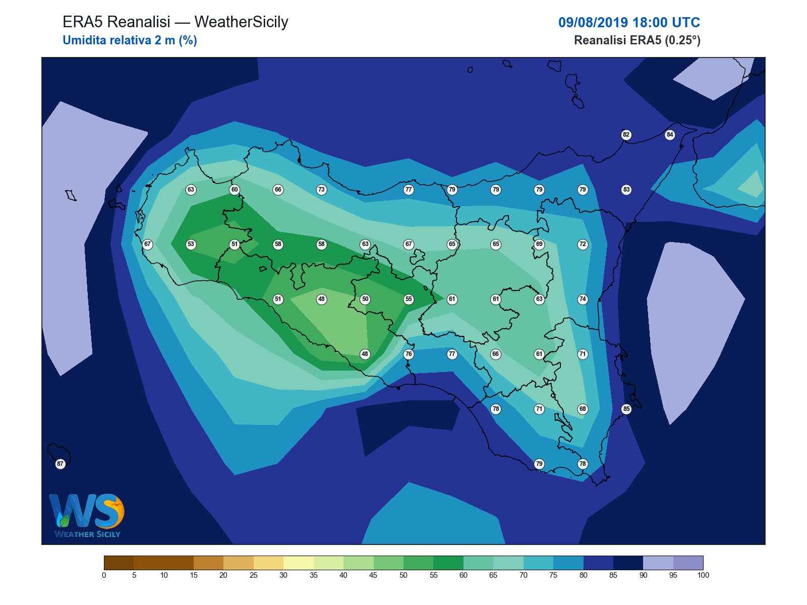 Umidità relativa 2 m · 2019080918