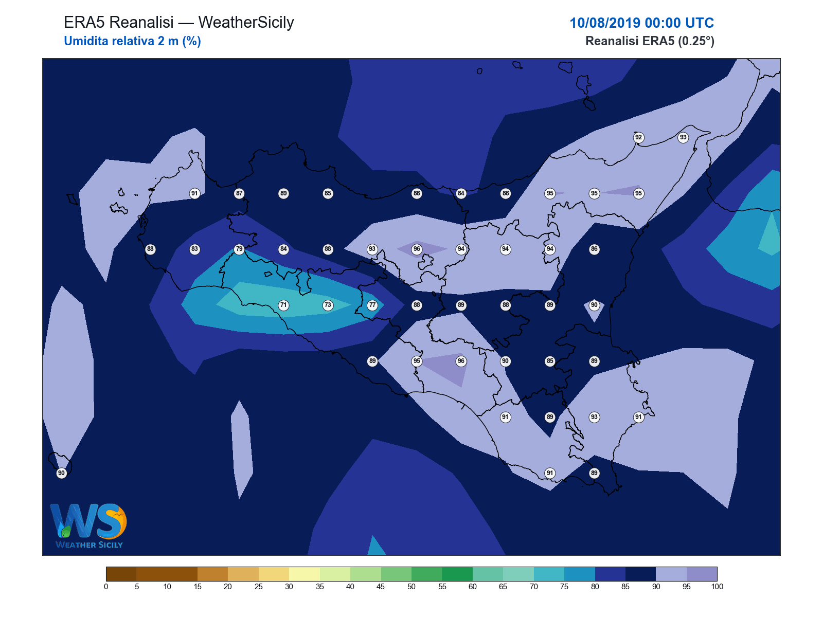 Umidità relativa 2 m · 2019081000