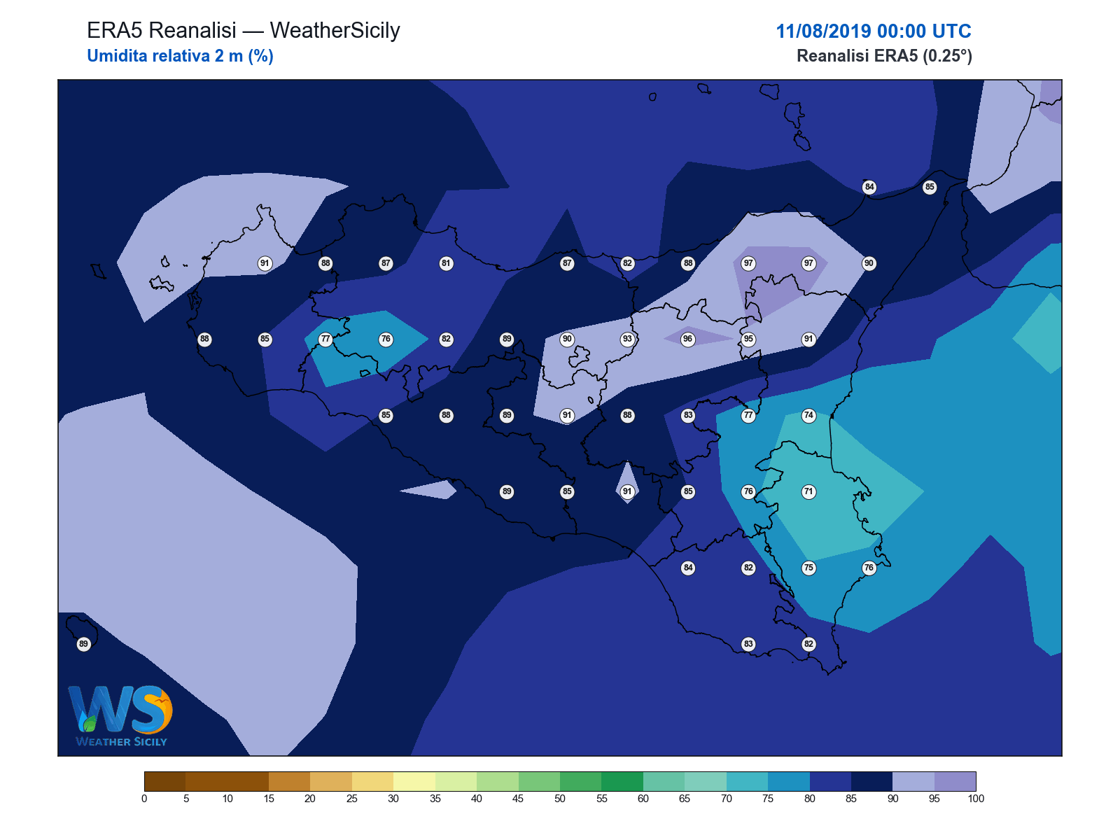 Umidità relativa 2 m · 2019081100