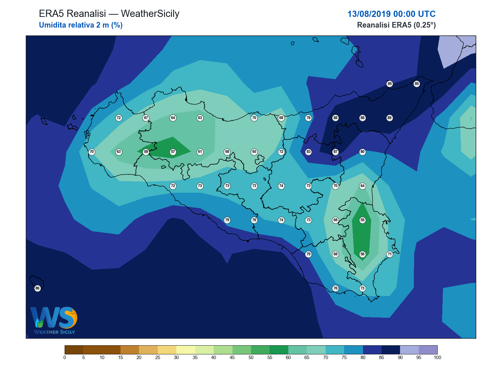 Umidità relativa 2 m · 2019081300