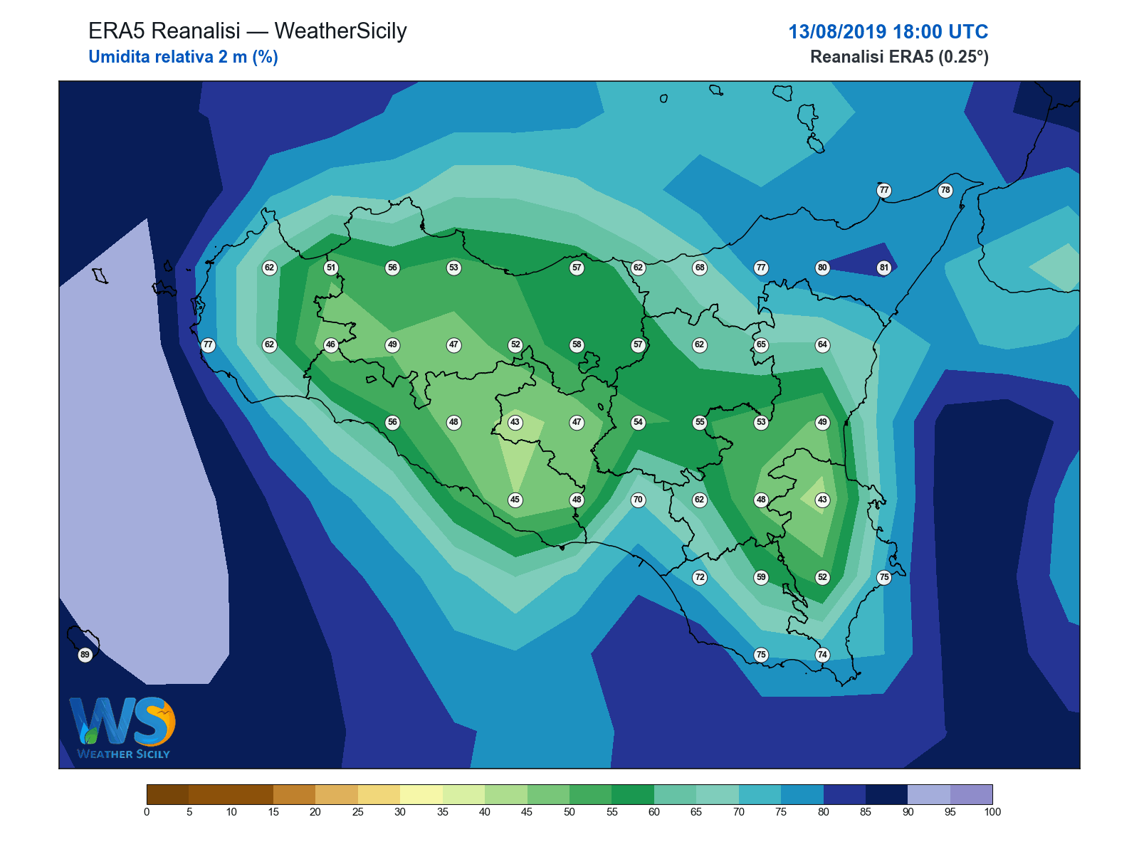 Umidità relativa 2 m · 2019081318