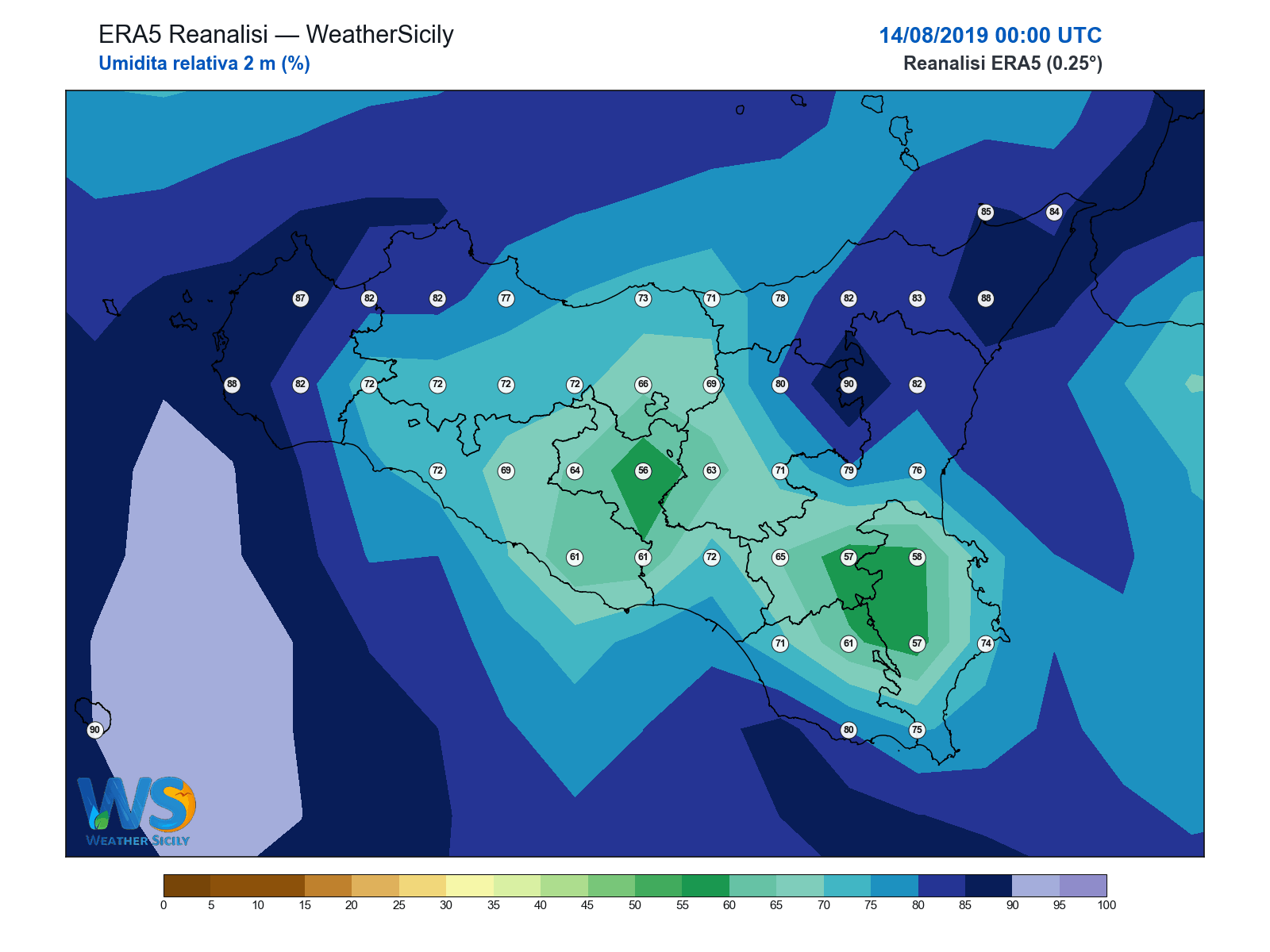Umidità relativa 2 m · 2019081400