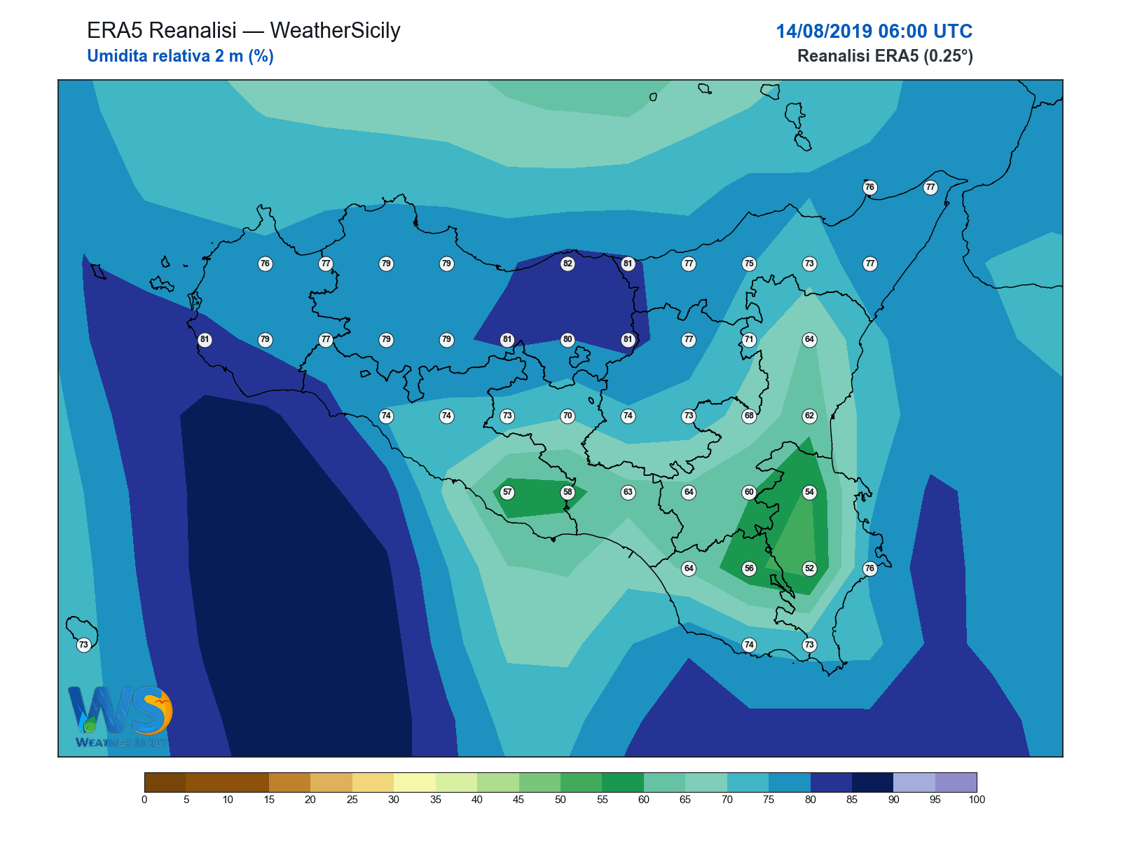 Umidità relativa 2 m · 2019081406