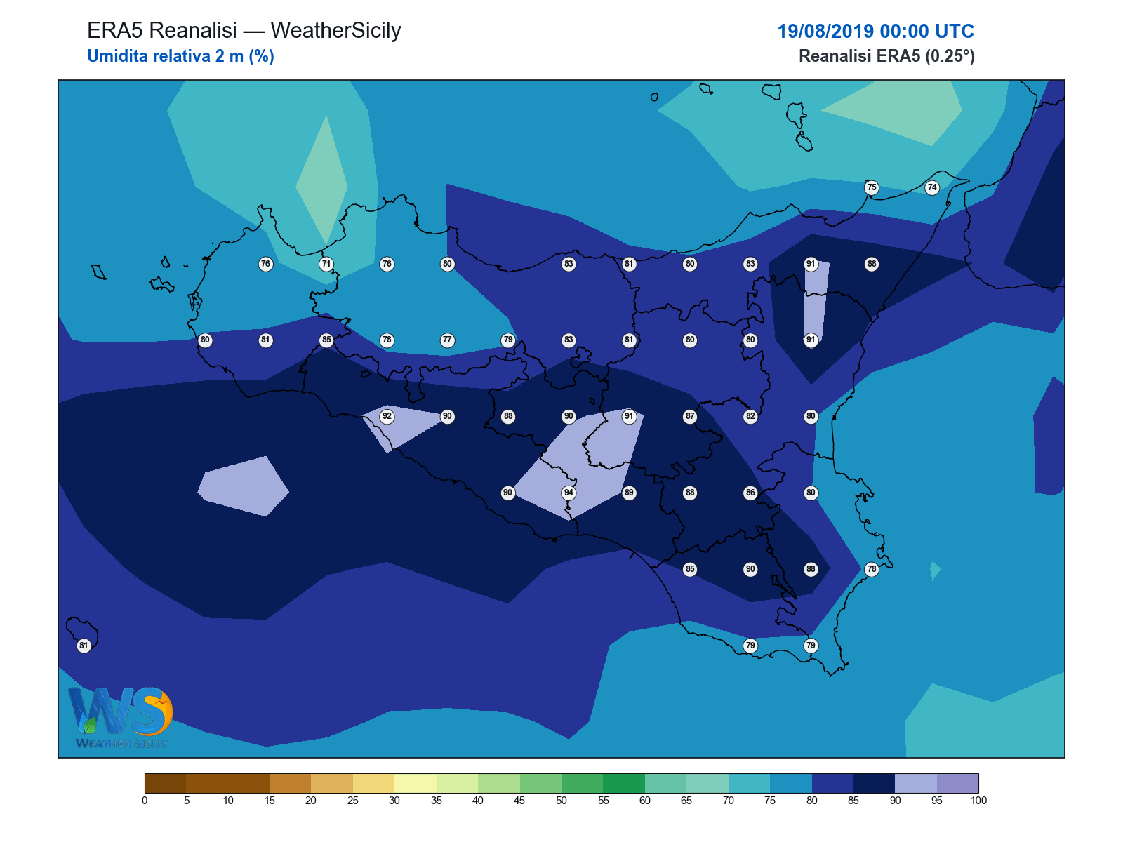 Umidità relativa 2 m · 2019081900