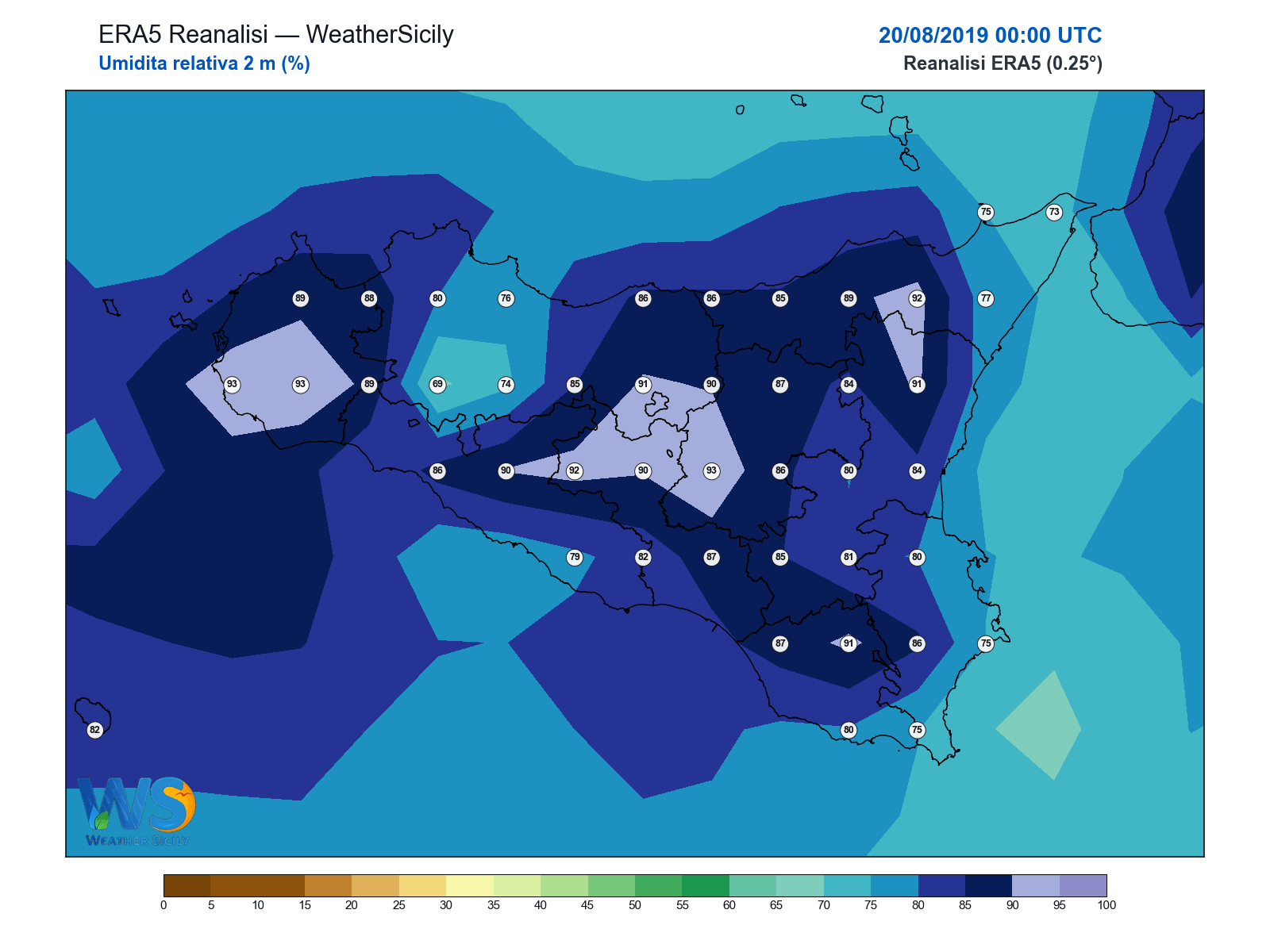 Umidità relativa 2 m · 2019082000