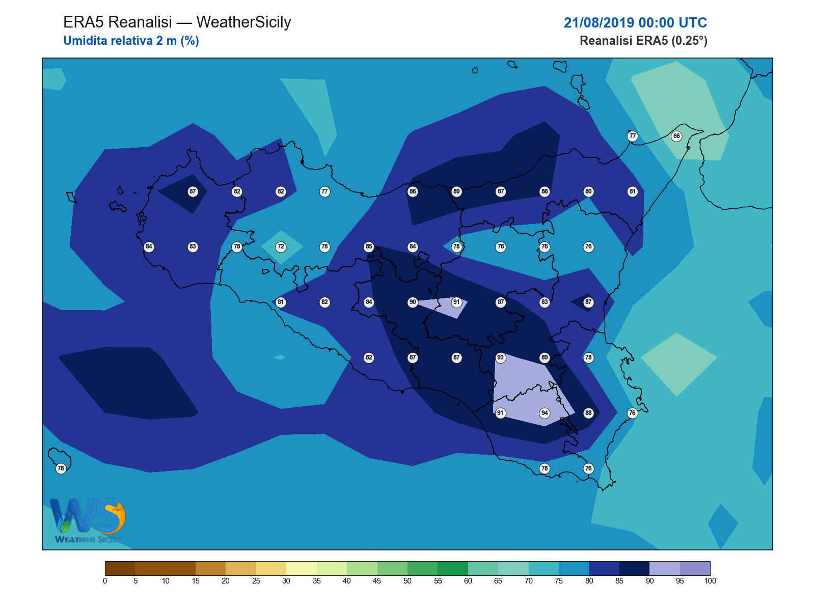 Umidità relativa 2 m · 2019082100