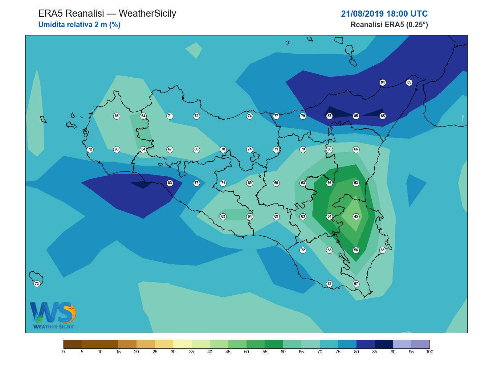Umidità relativa 2 m · 2019082118