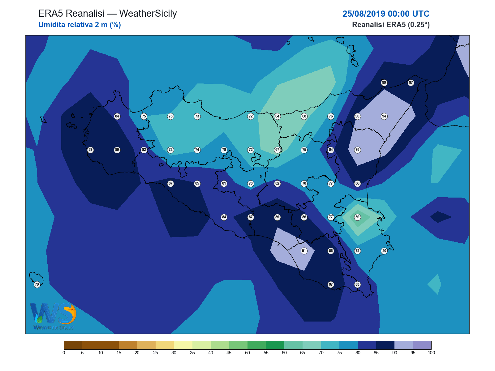 Umidità relativa 2 m · 2019082500