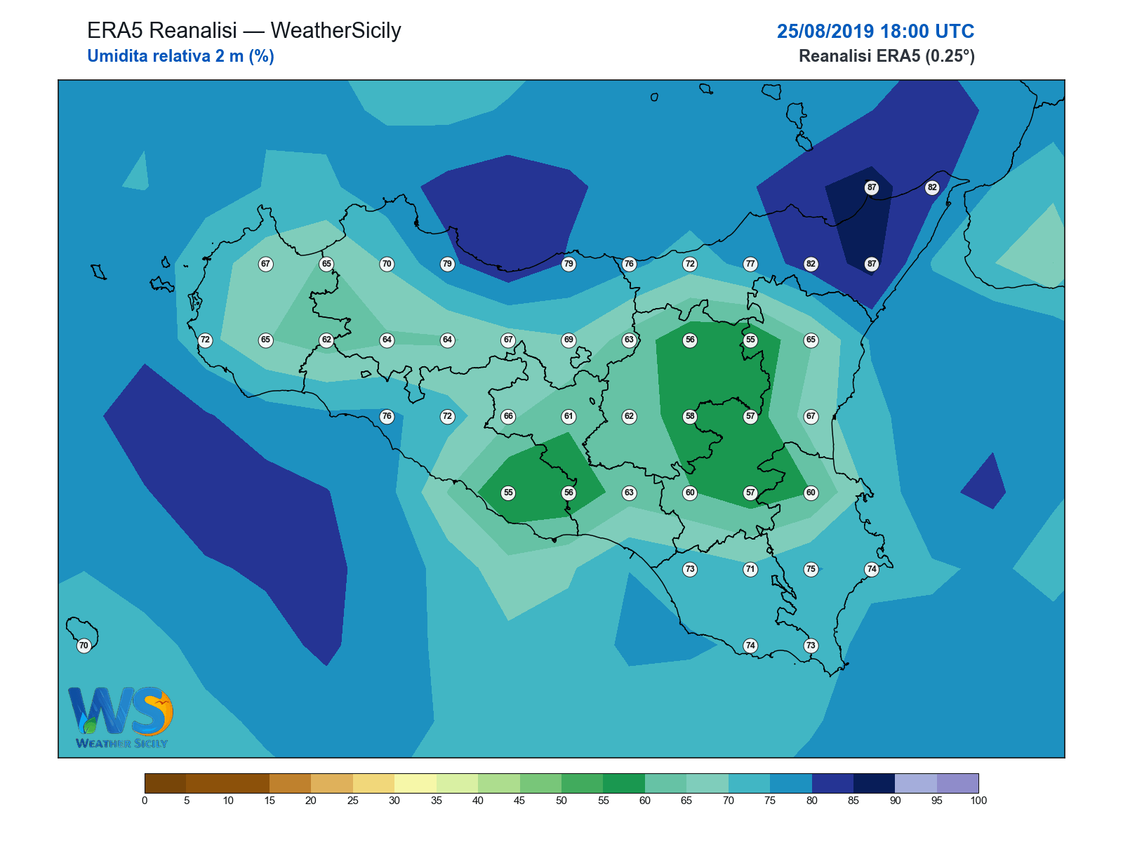 Umidità relativa 2 m · 2019082518