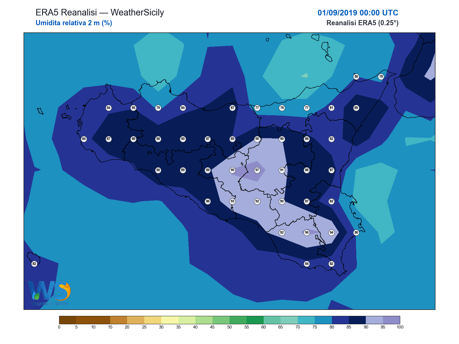 Umidità relativa 2 m · 2019090100