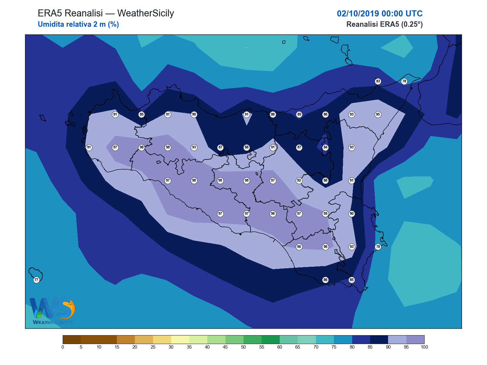 Umidità relativa 2 m · 2019100200