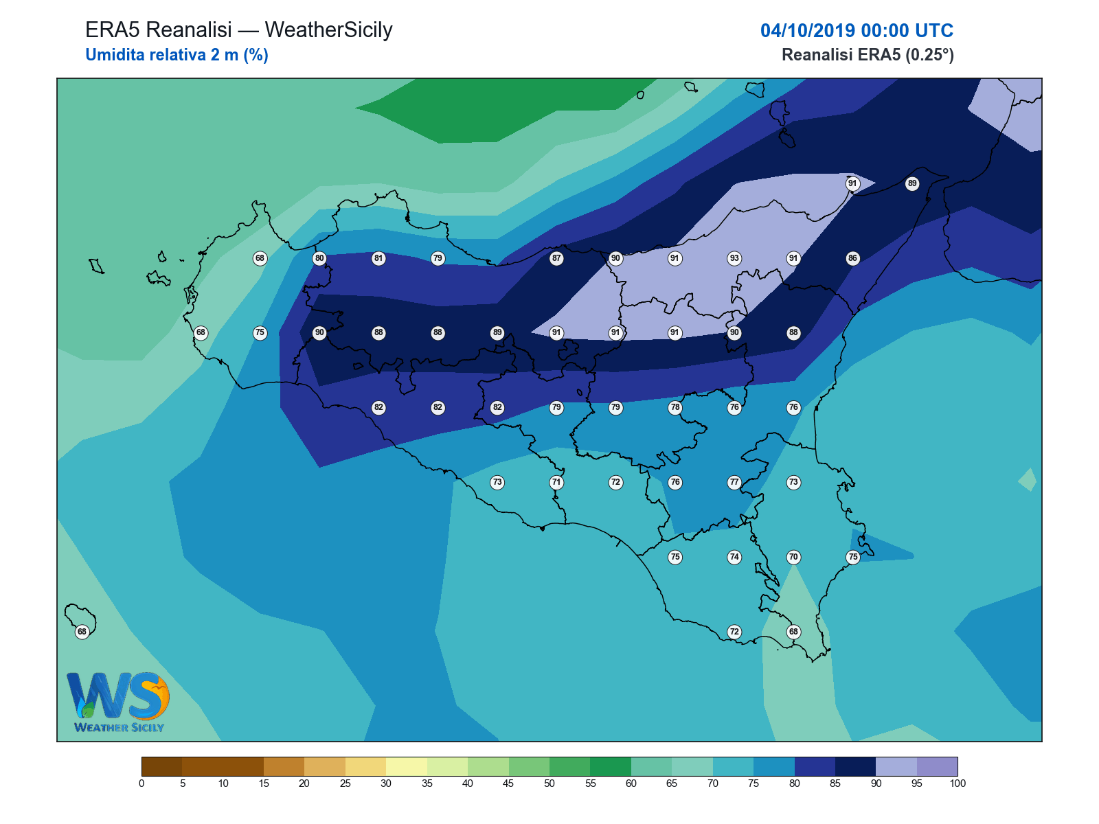 Umidità relativa 2 m · 2019100400