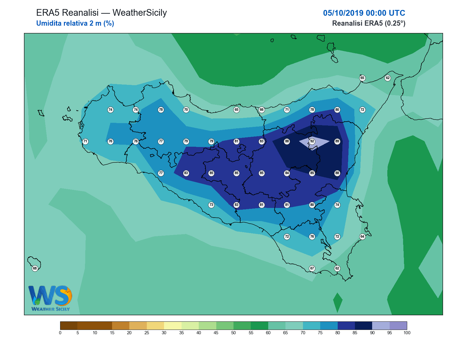 Umidità relativa 2 m · 2019100500