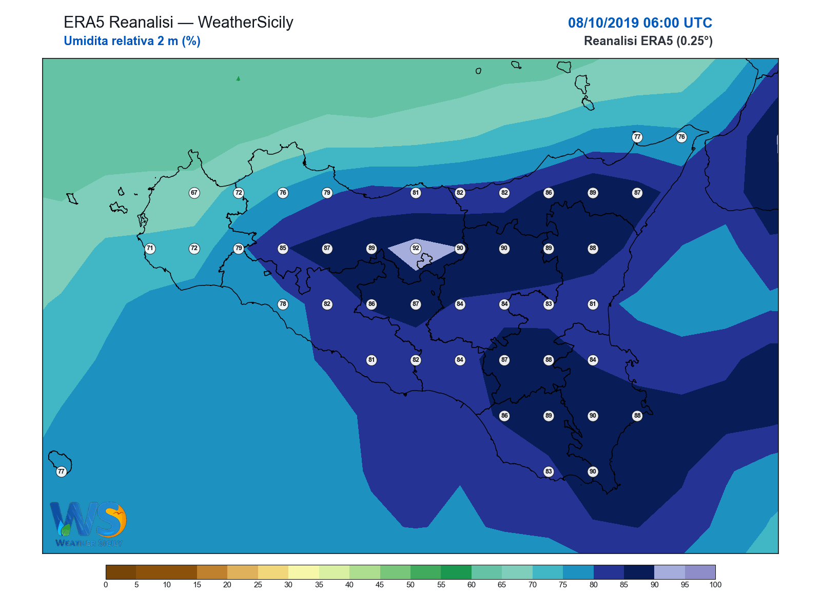 Umidità relativa 2 m · 2019100806