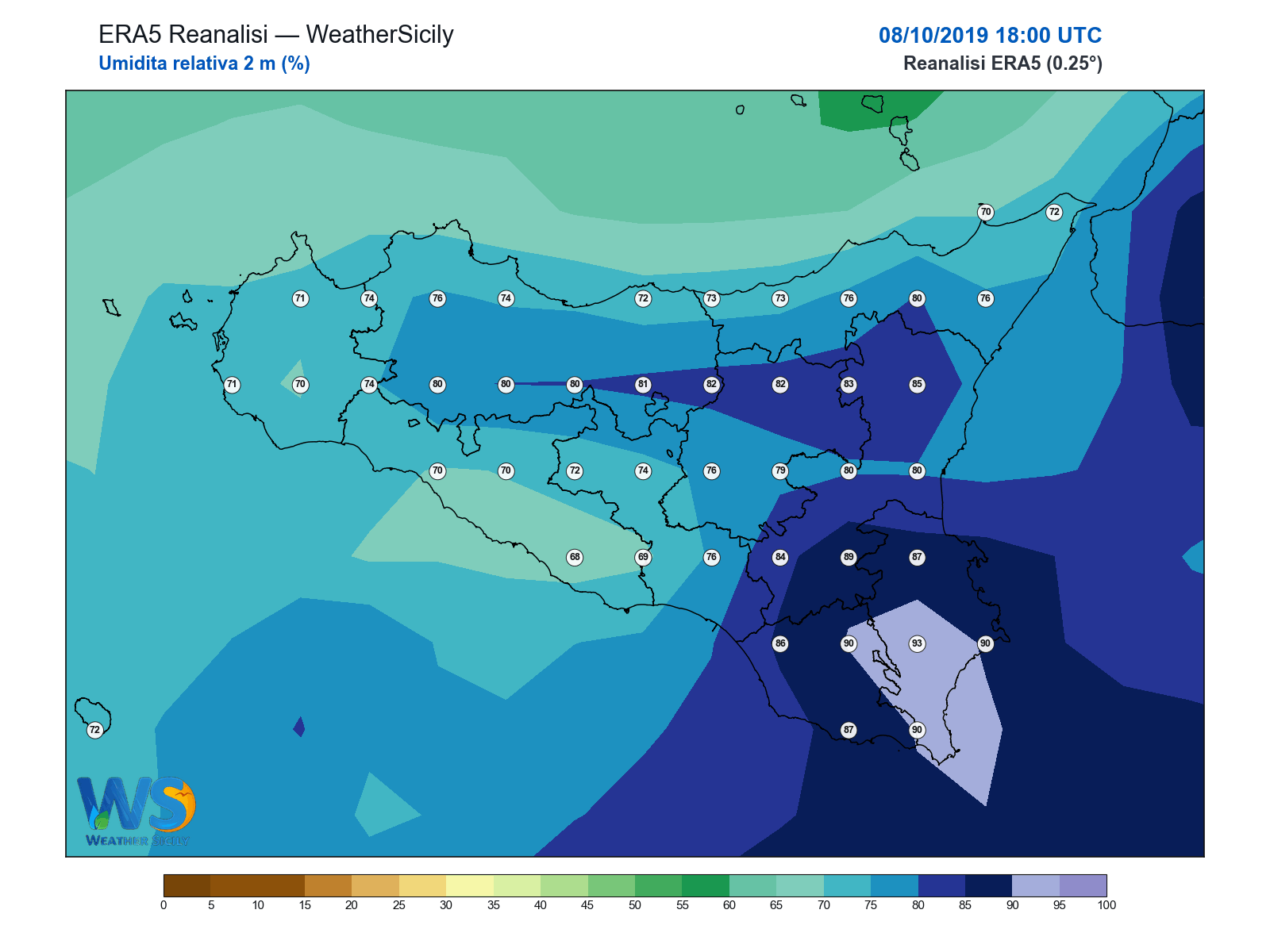 Umidità relativa 2 m · 2019100818