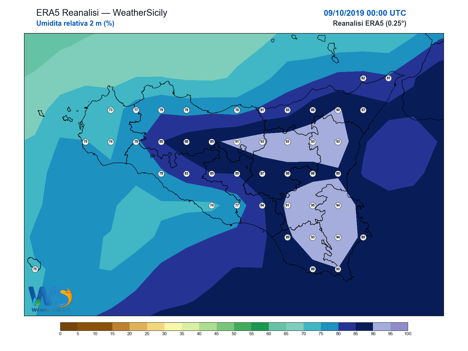 Umidità relativa 2 m · 2019100900