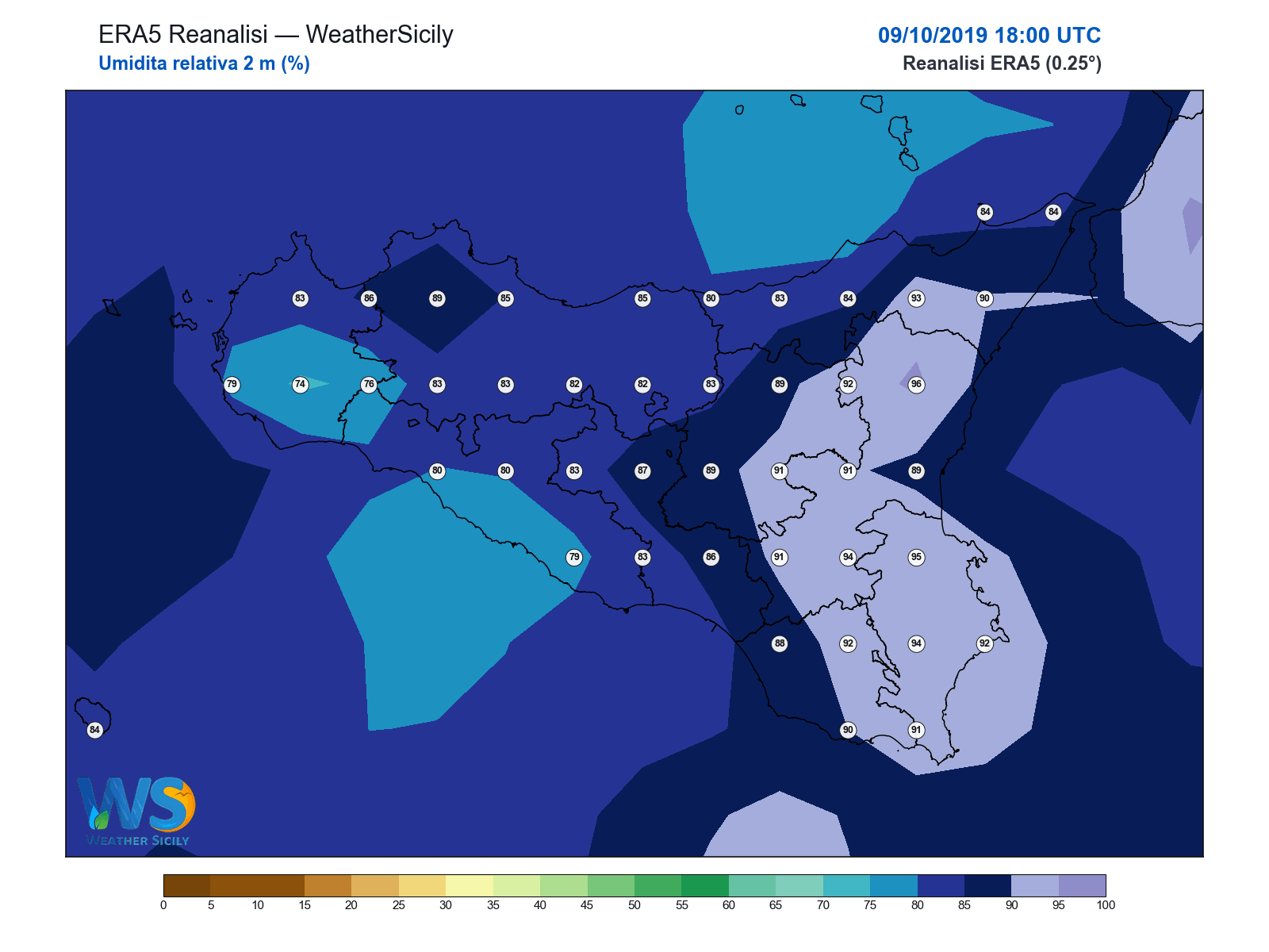 Umidità relativa 2 m · 2019100918