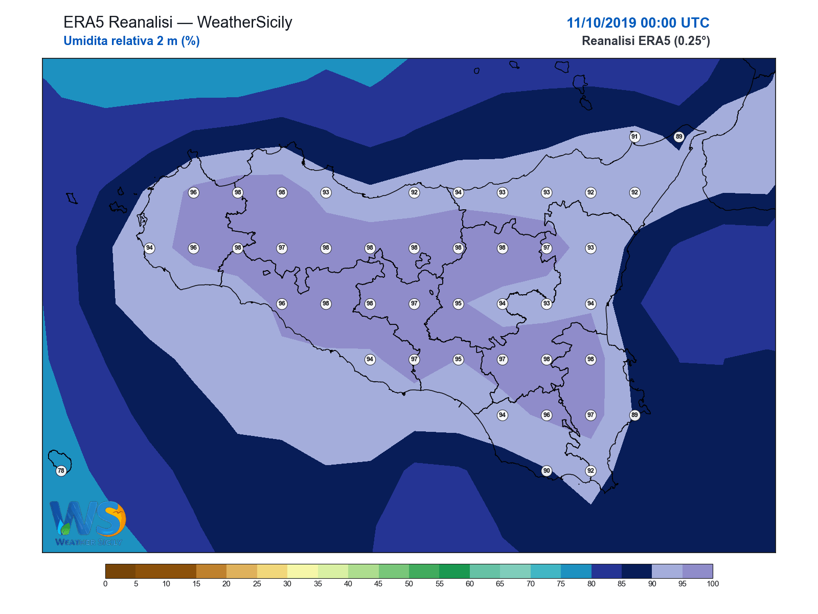 Umidità relativa 2 m · 2019101100