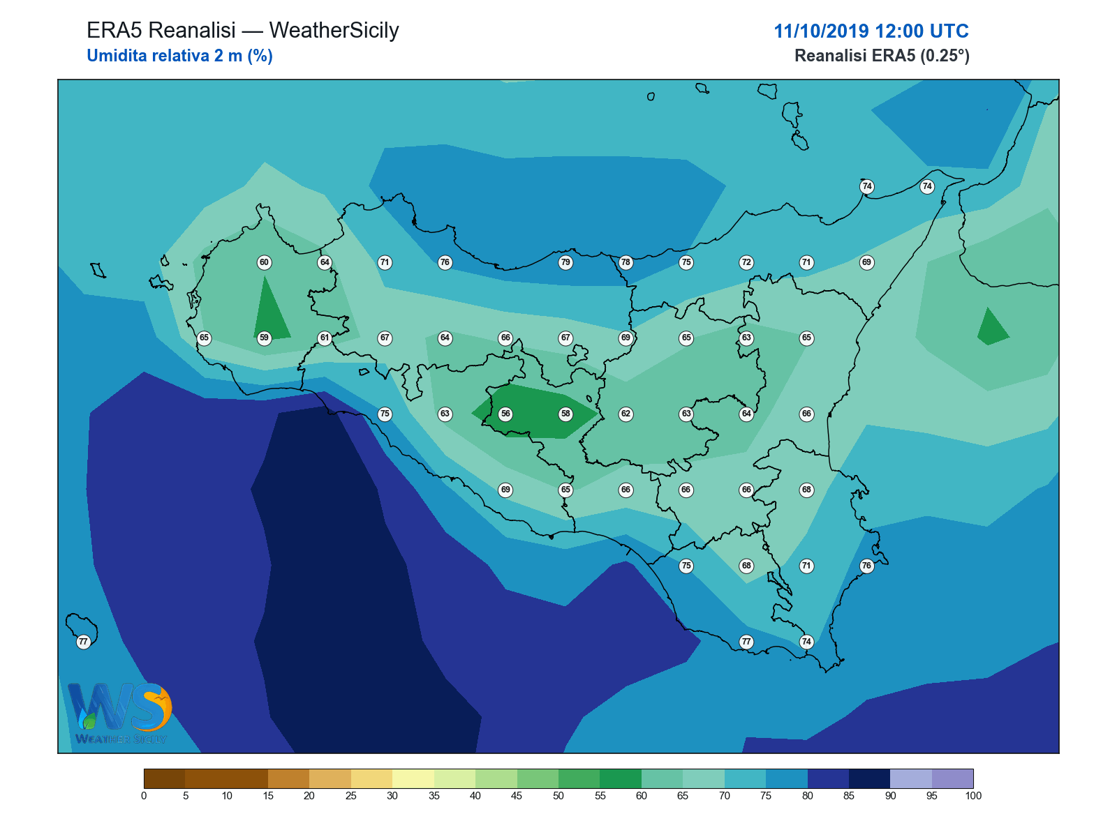 Umidità relativa 2 m · 2019101112