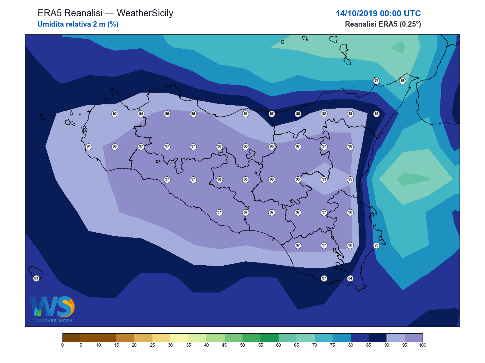 Umidità relativa 2 m · 2019101400