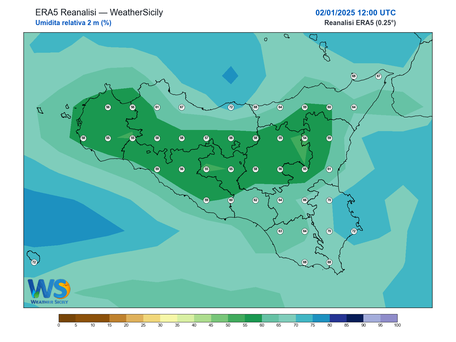 Umidità relativa 2 m · 2025010212