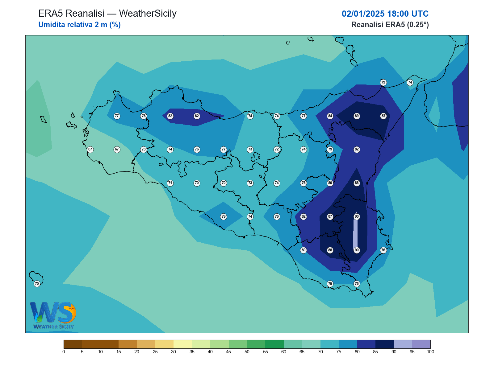 Umidità relativa 2 m · 2025010218