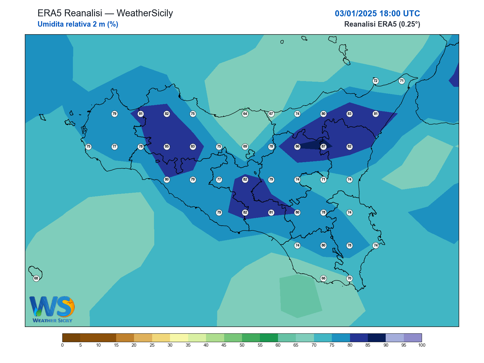 Umidità relativa 2 m · 2025010318
