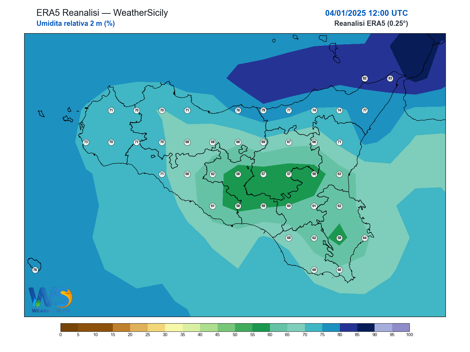 Umidità relativa 2 m · 2025010412