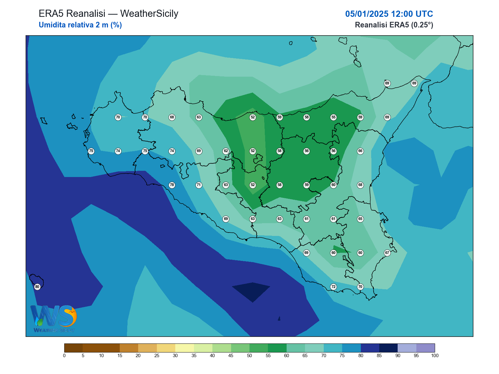 Umidità relativa 2 m · 2025010512