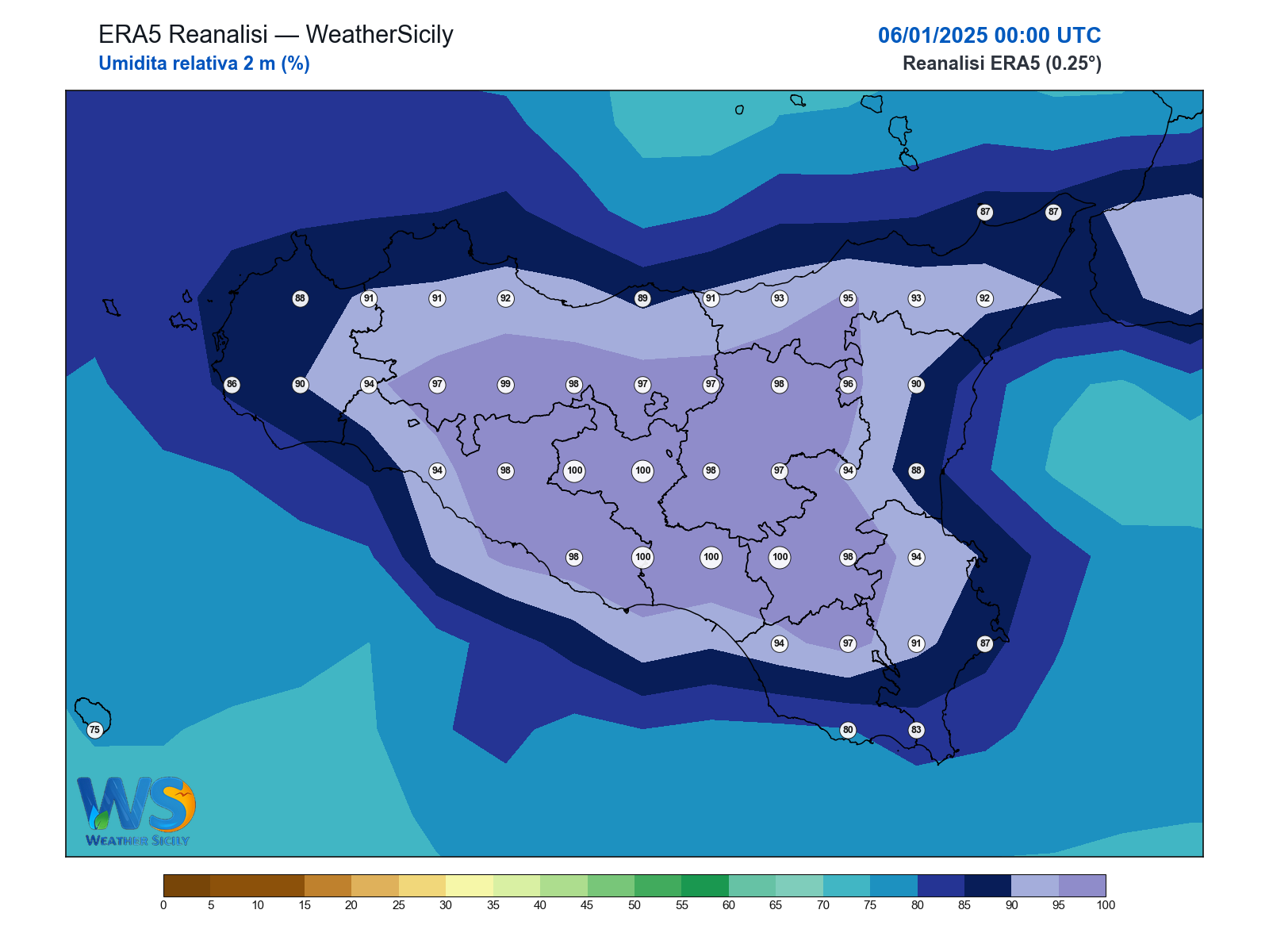 Umidità relativa 2 m · 2025010600