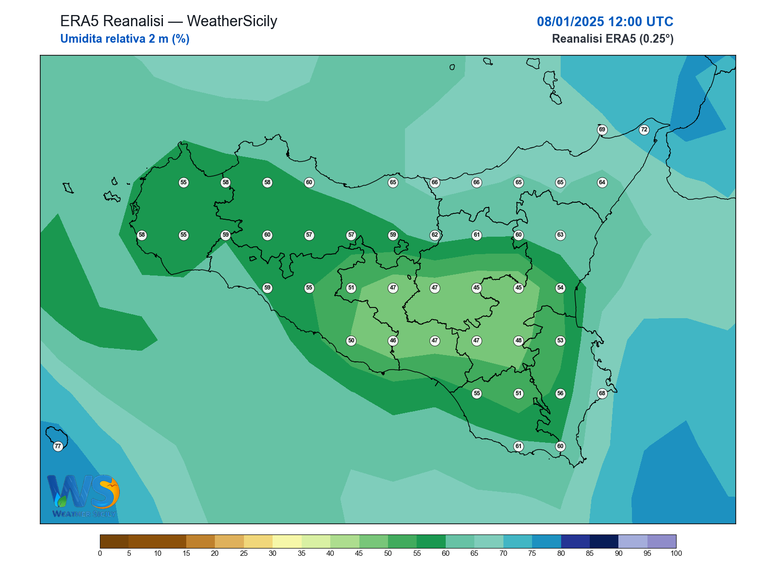 Umidità relativa 2 m · 2025010812