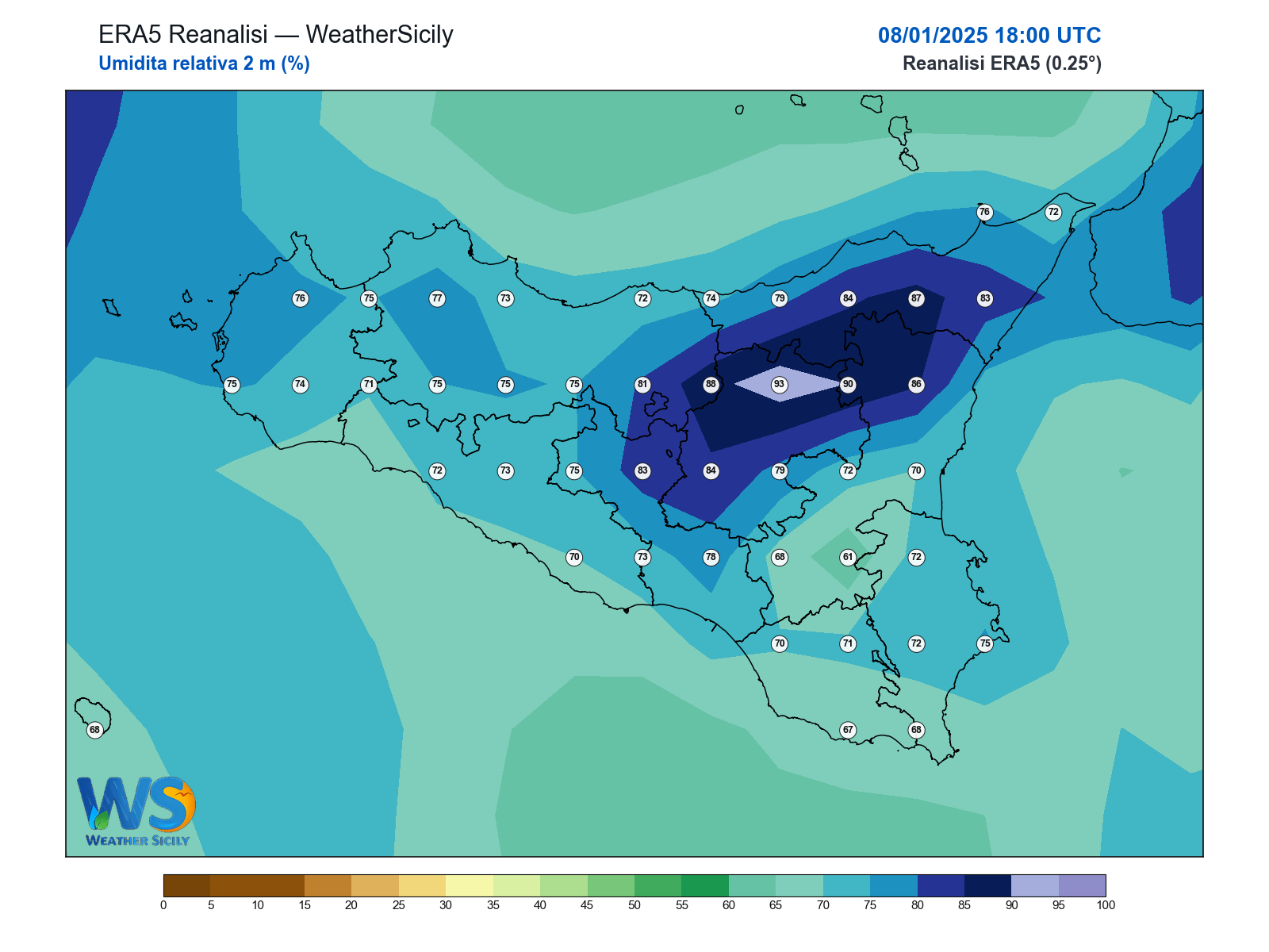 Umidità relativa 2 m · 2025010818