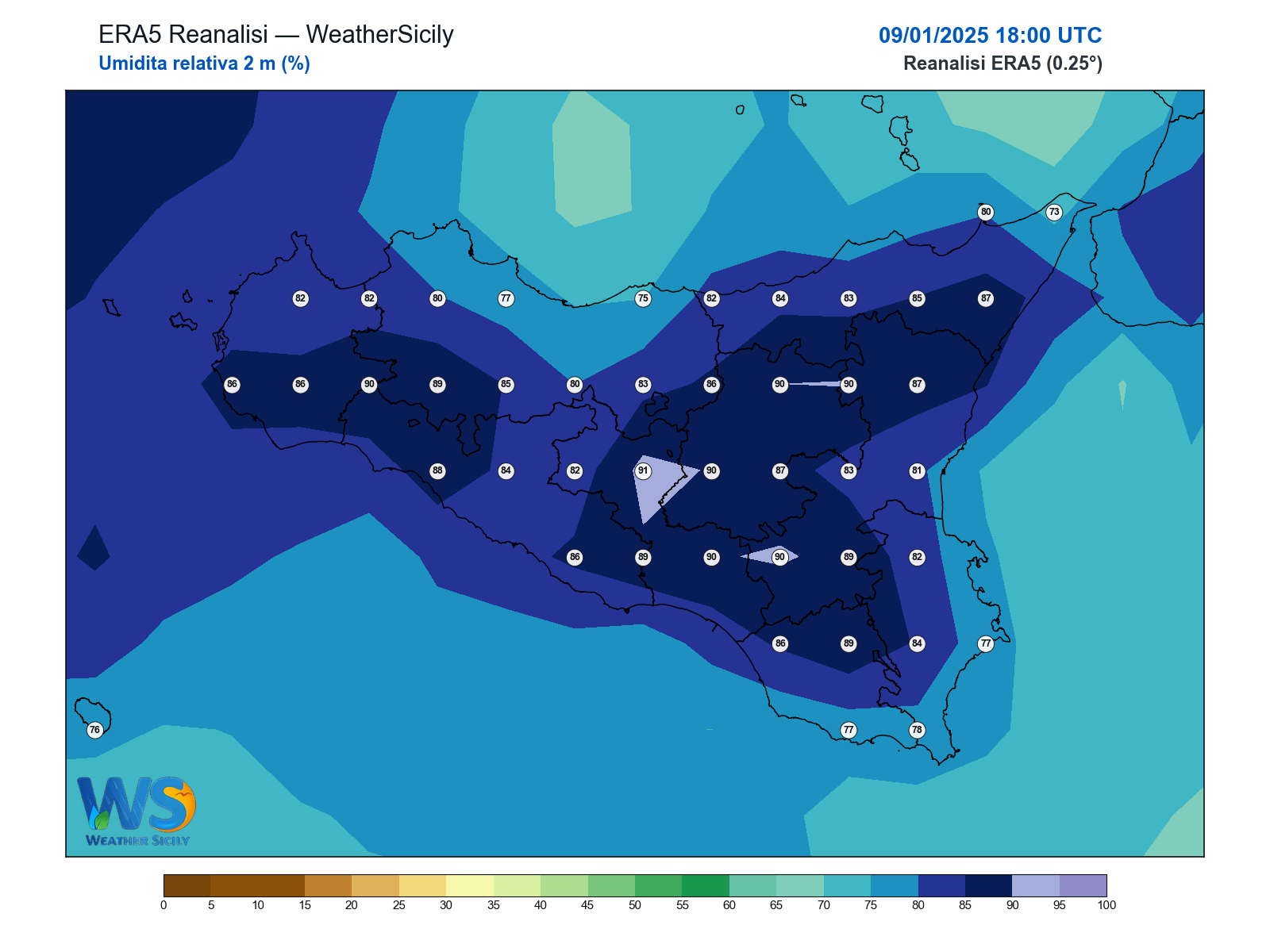 Umidità relativa 2 m · 2025010918