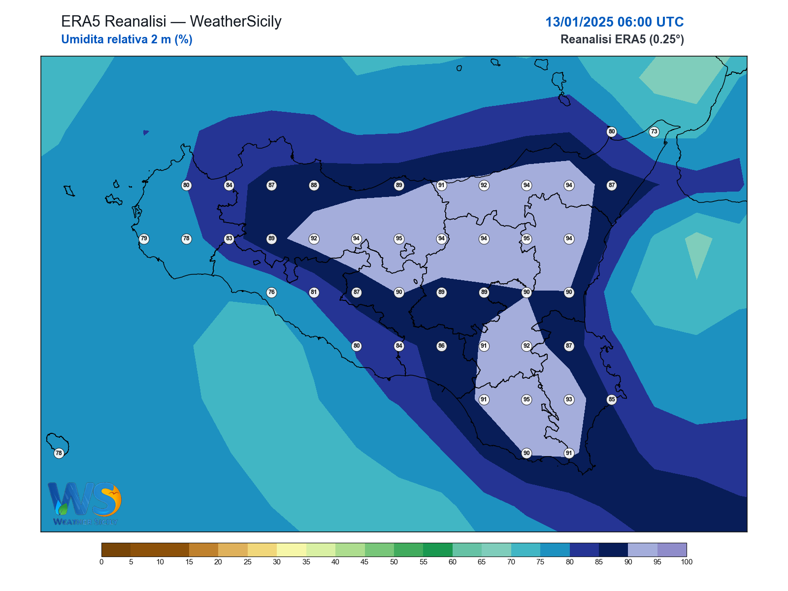 Umidità relativa 2 m · 2025011306