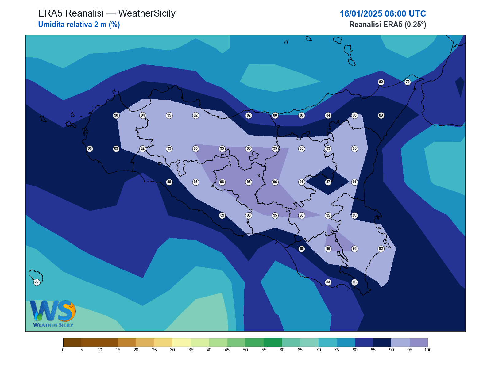 Umidità relativa 2 m · 2025011606