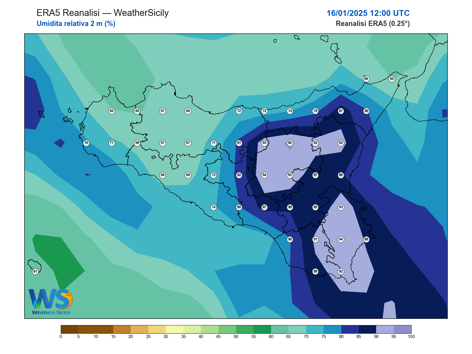 Umidità relativa 2 m · 2025011612