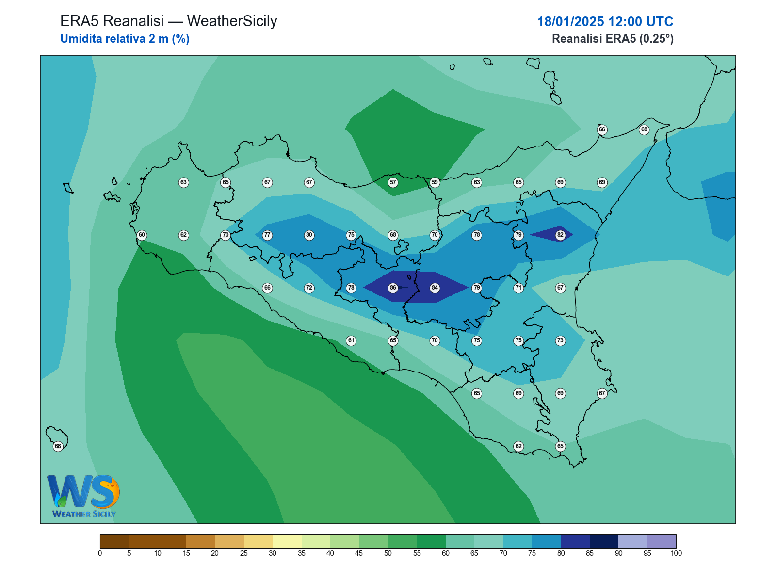 Umidità relativa 2 m · 2025011812