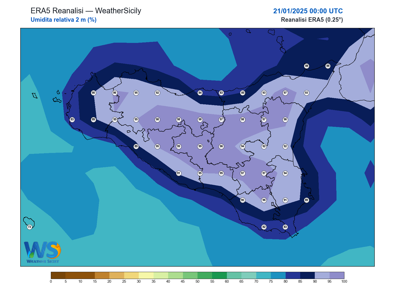 Umidità relativa 2 m · 2025012100