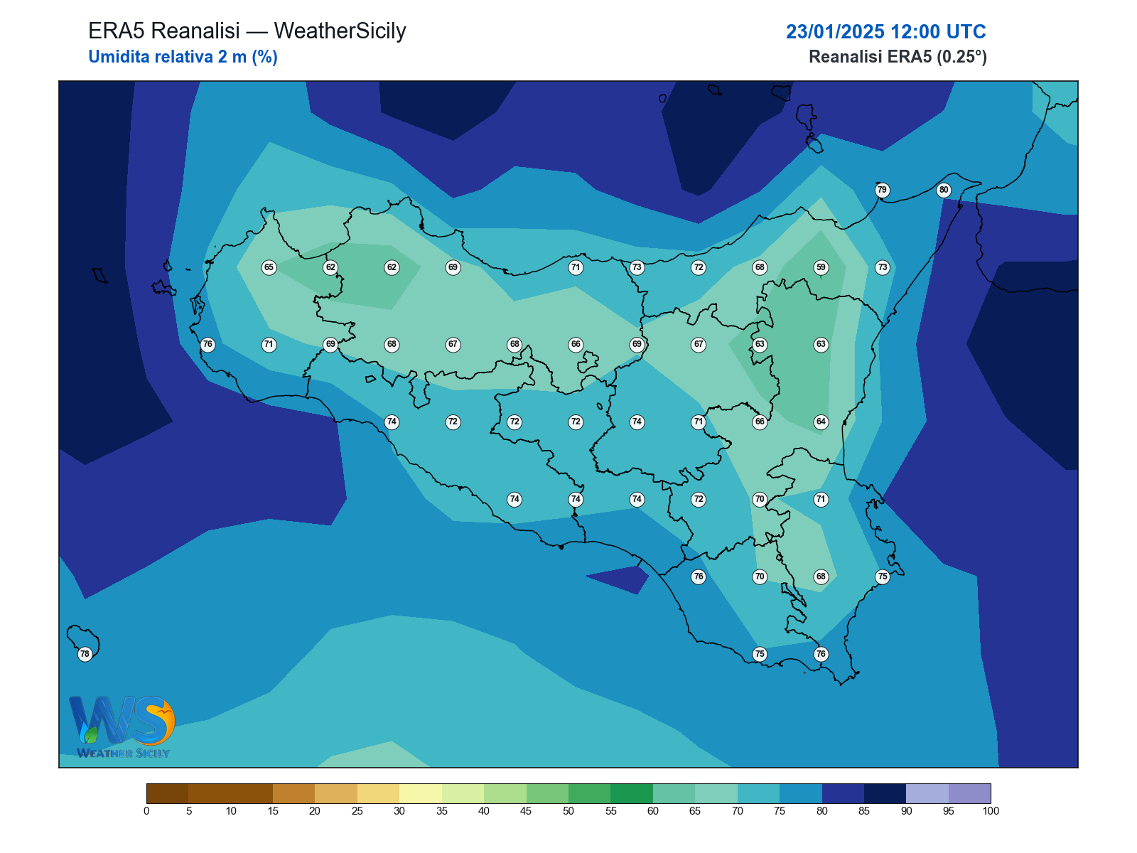 Umidità relativa 2 m · 2025012312